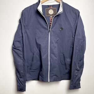 Pretty Green Harrington Bomber Jacket Large Navy Preppy Minimalist Classic